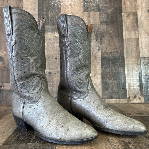 Lucchese Classics L612624 Gray Full Ostrich Western Cowboy Boots Mens 11 B - Picture 2 of 12
